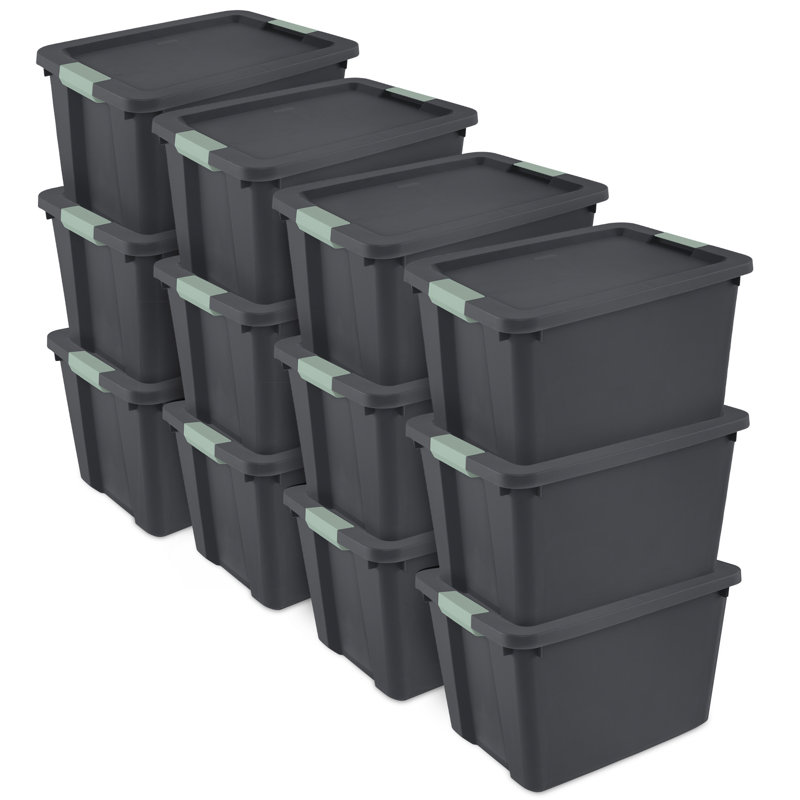 Sterilite 12 Pack 20 Gallon Latch Tote, Stackable Plastic Storage Bin Container (Set of 12)
